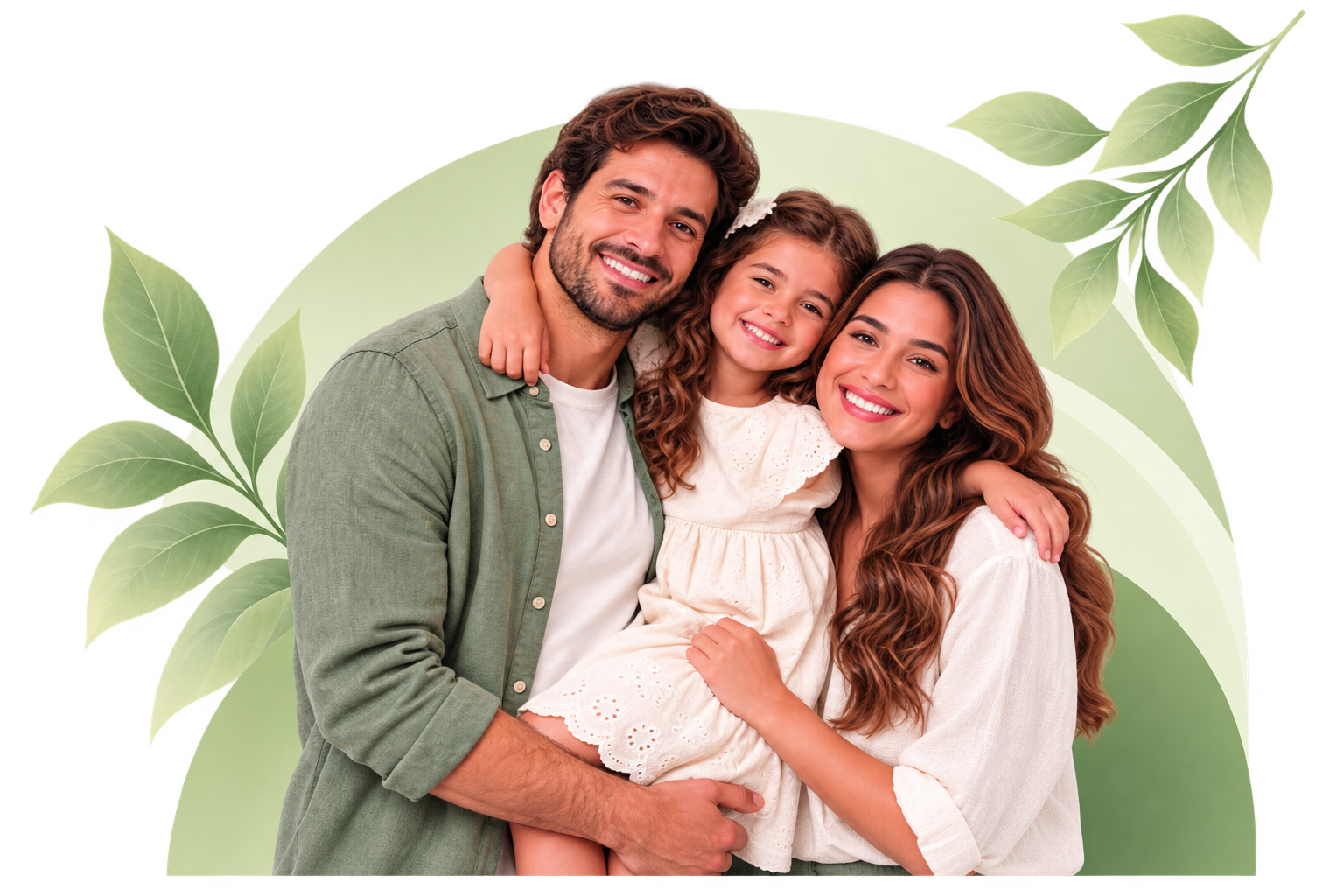 Família sorridente abraçada